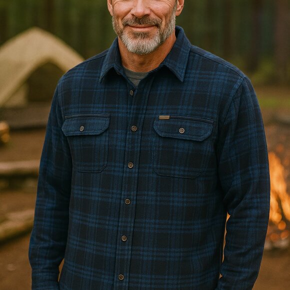 Orvis Heavy Flannel Jacket/Shacket Men's Sz XL 100% Cotton Blue & Black Plaid - Picture 1 of 15